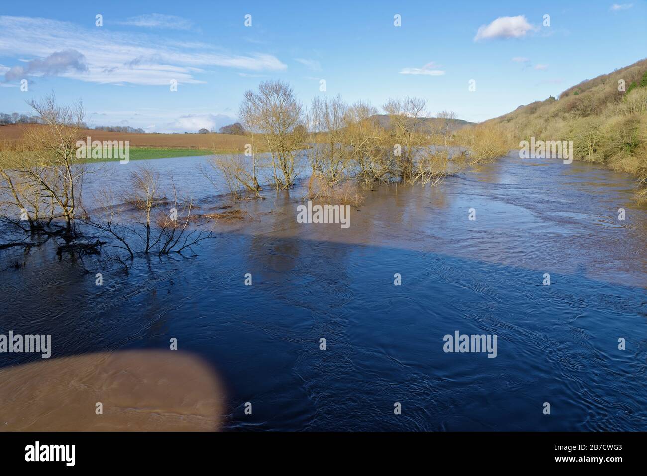 River Wye in flood viewed from Kerne Bridge near RossonWye