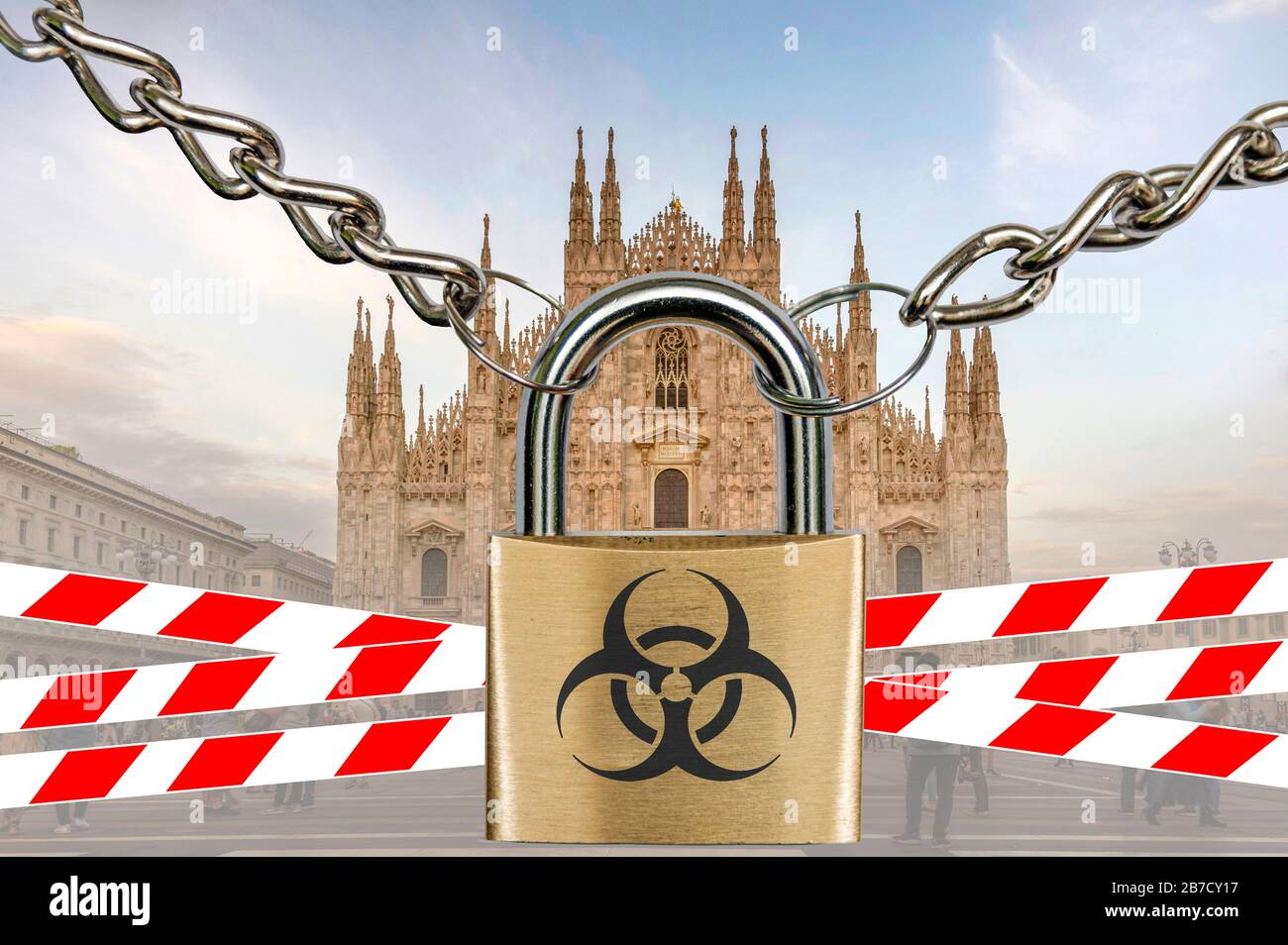 Montage: Italy blocked due to corona virus Stock Photo