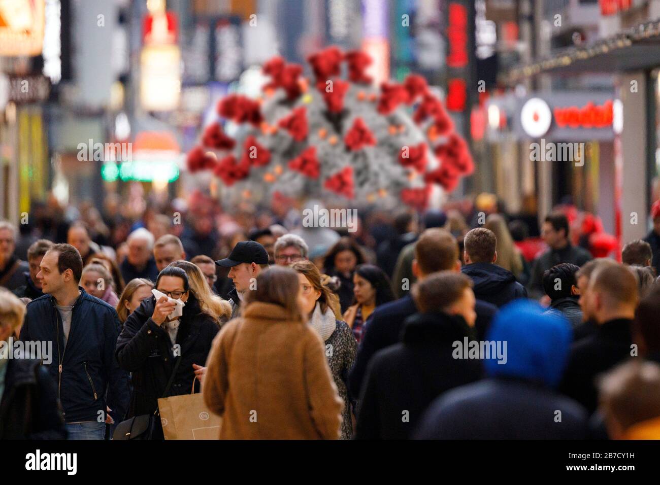Corona cases in the population are increasing in North Rhine-Westphalia - in the picture the Cologne High Street (using a graphic from the CDC released under public domain). Stock Photo