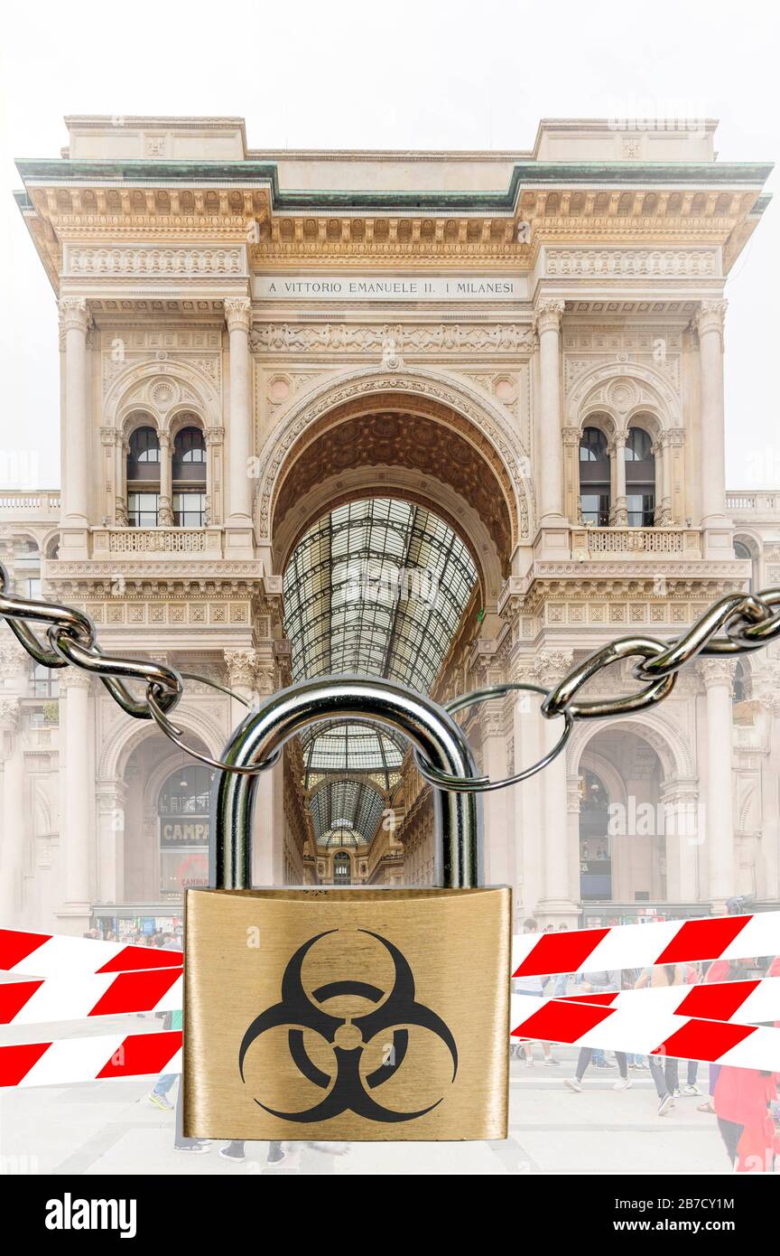 Montage: Italy blocked due to corona virus Stock Photo