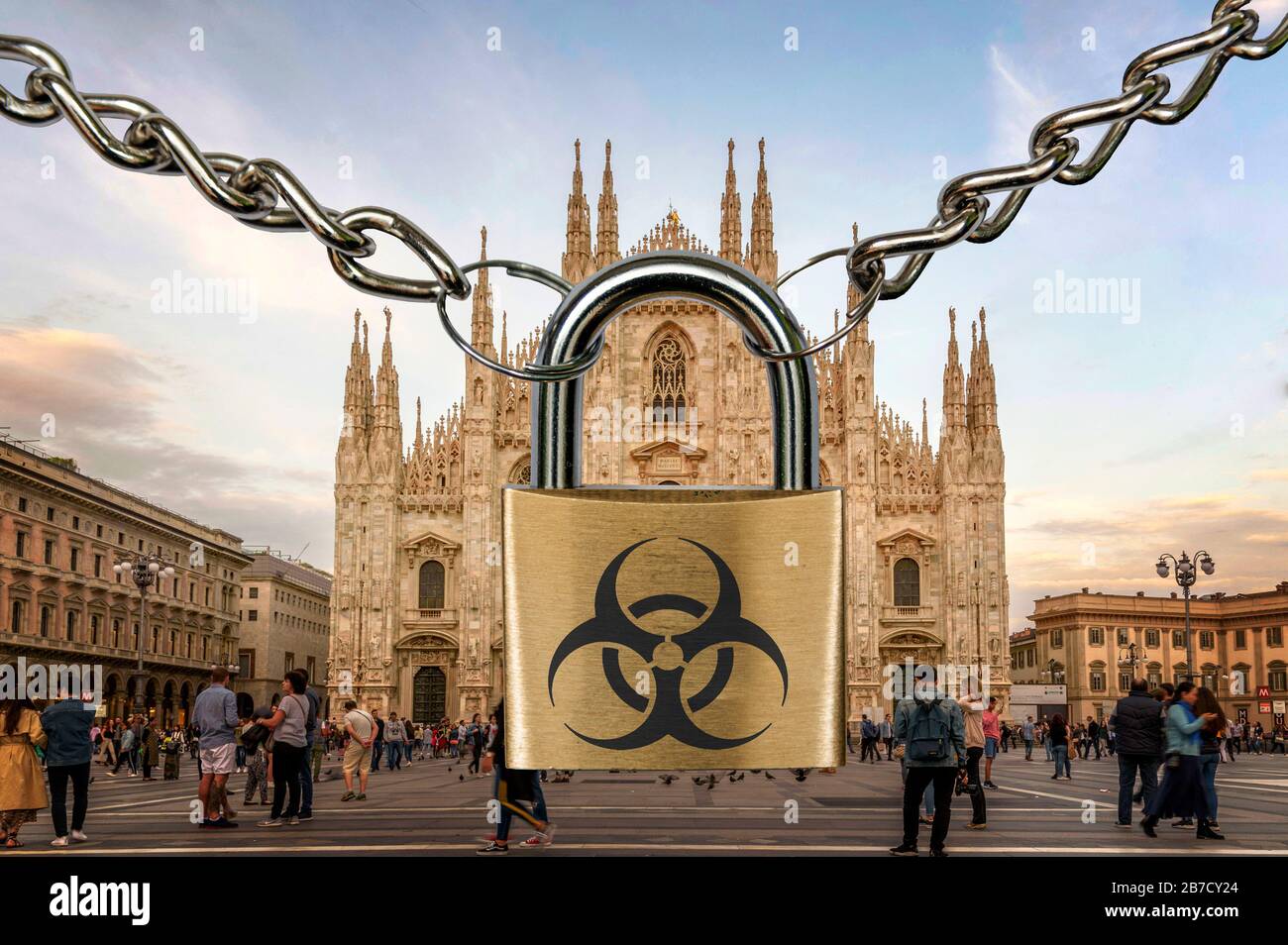 Montage: Italy blocked due to corona virus Stock Photo