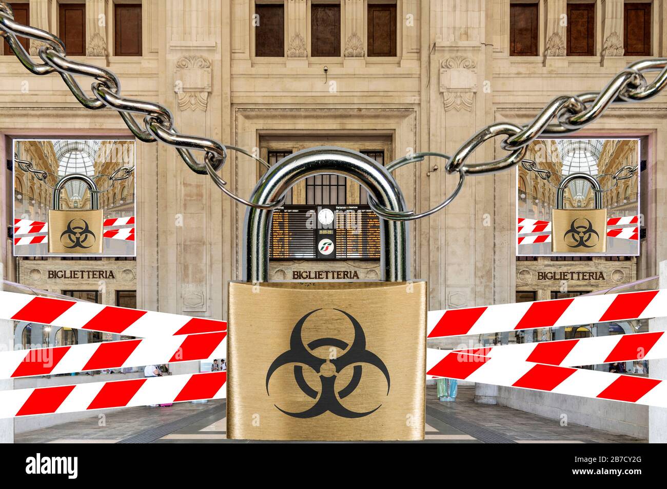 Montage: Italy blocked due to corona virus Stock Photo