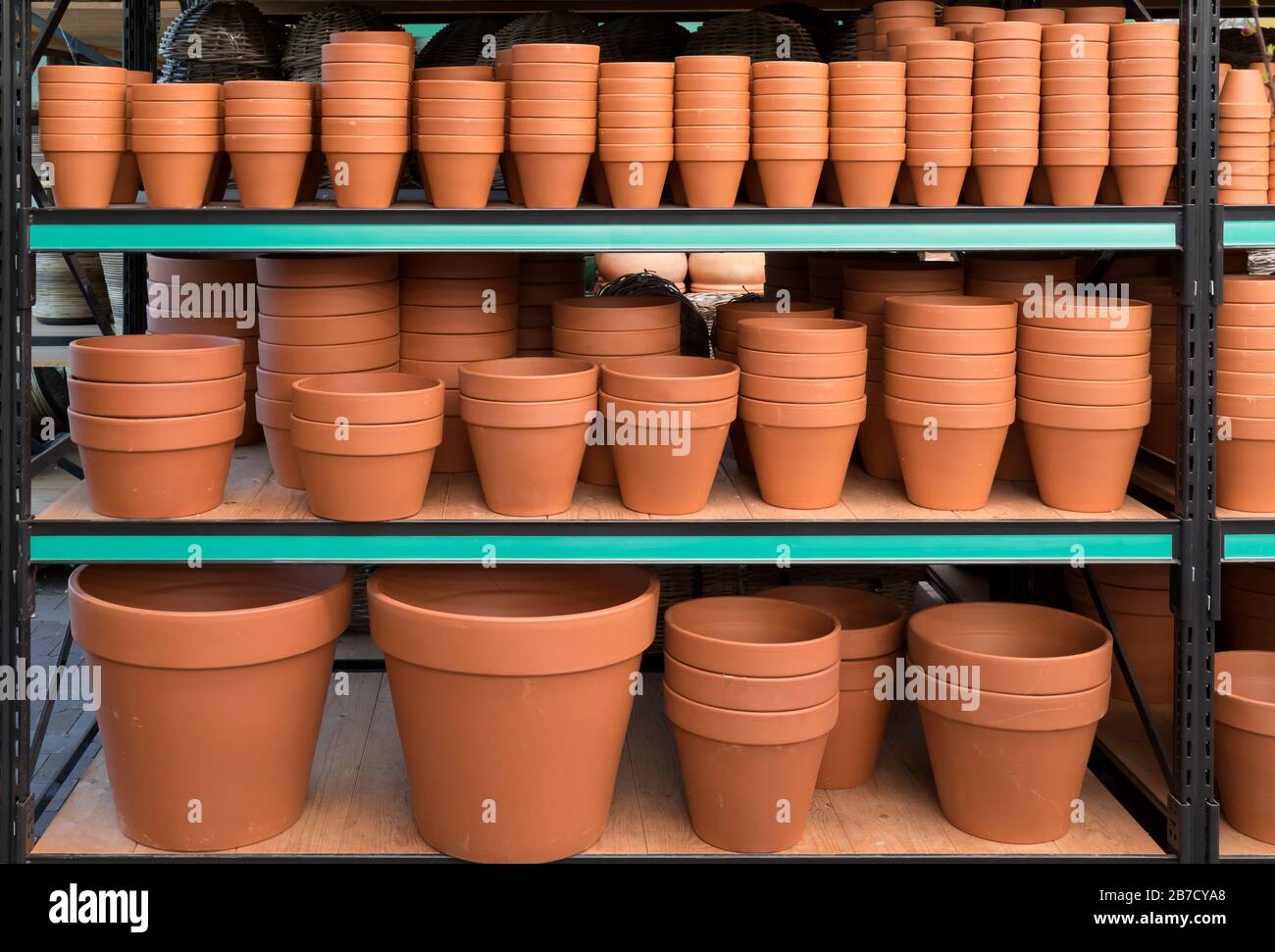 Ceramic flower pots for sale at the market Stock Photo