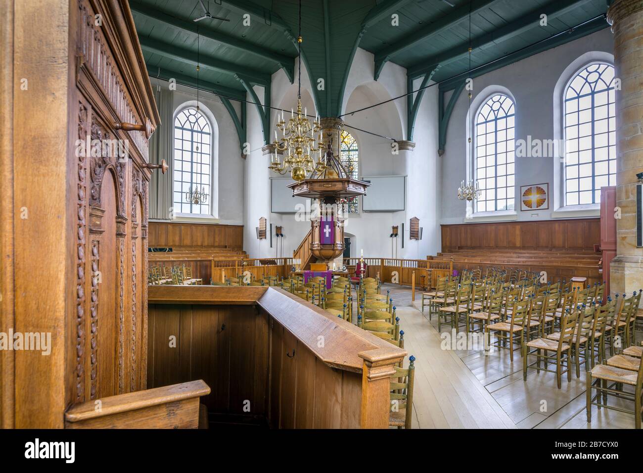 Dutch Reformed Church of Coevorden, interior with pulpit, first new