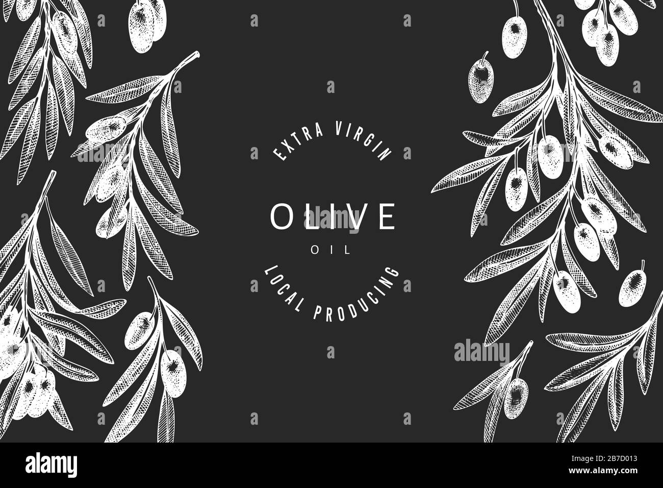 Olive branch design template. Hand drawn vector food illustration on ...