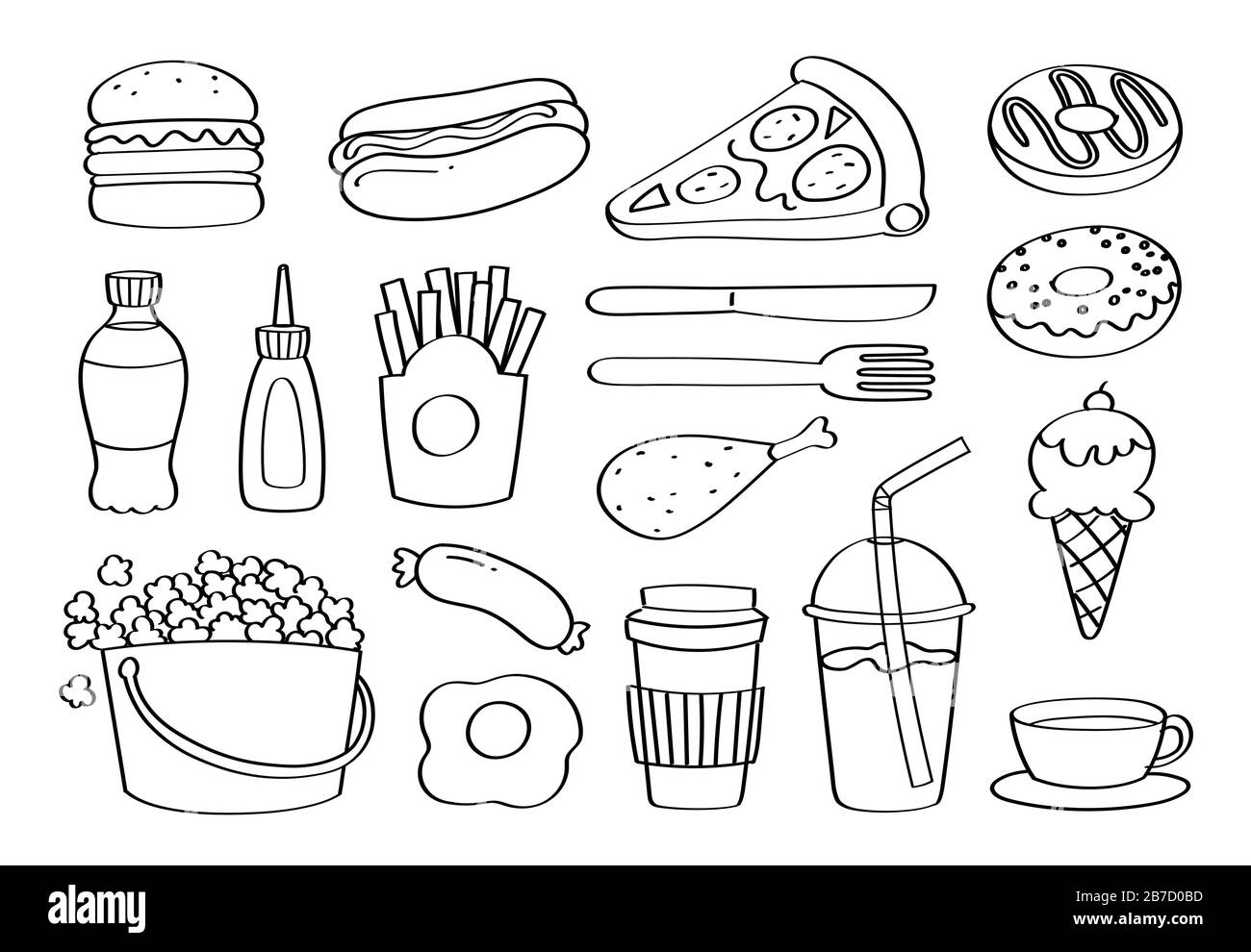 Cute doodle fast food or junk food cartoon icons and objects Stock Vector Image & Art Alamy