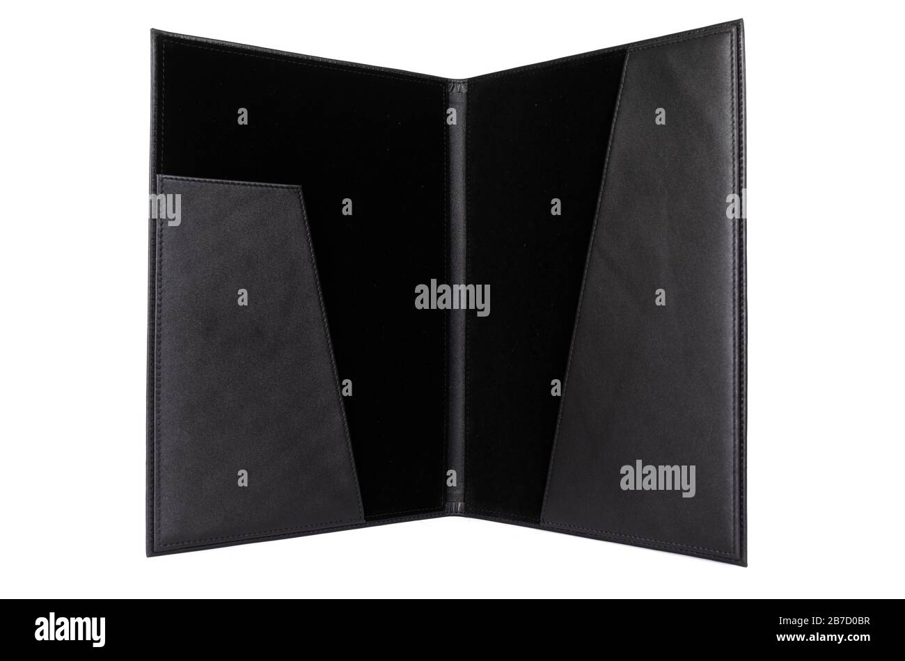 leather open portfolio for documents on a white background Stock Photo