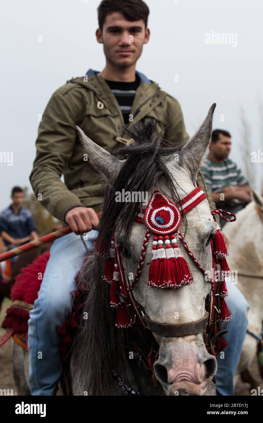 Sindirgi, Balikesir/Turkey - 11/15/2015: A view from the Turkish Javelin Game during Etnospor Culture Festival. Stock Photo
