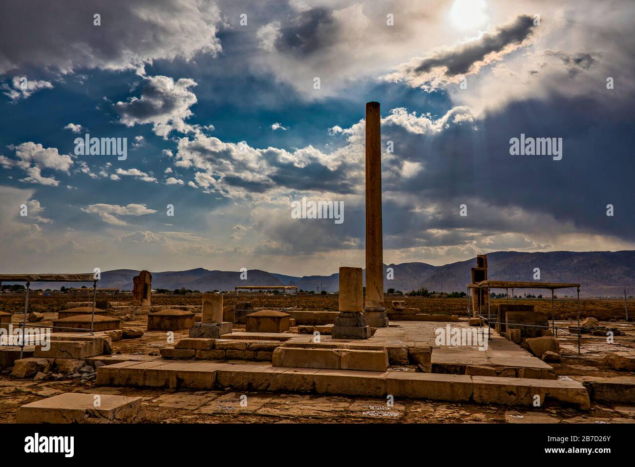 Ruins of the Audience Palace of Cyrus the Great in Pasargadae. UNESCO World Heritage Site Stock Photo