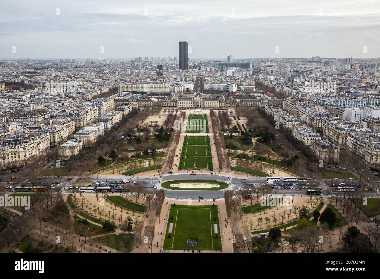 Aerial view of Paris city and Seine river from Eiffel Tower. Stock Photo