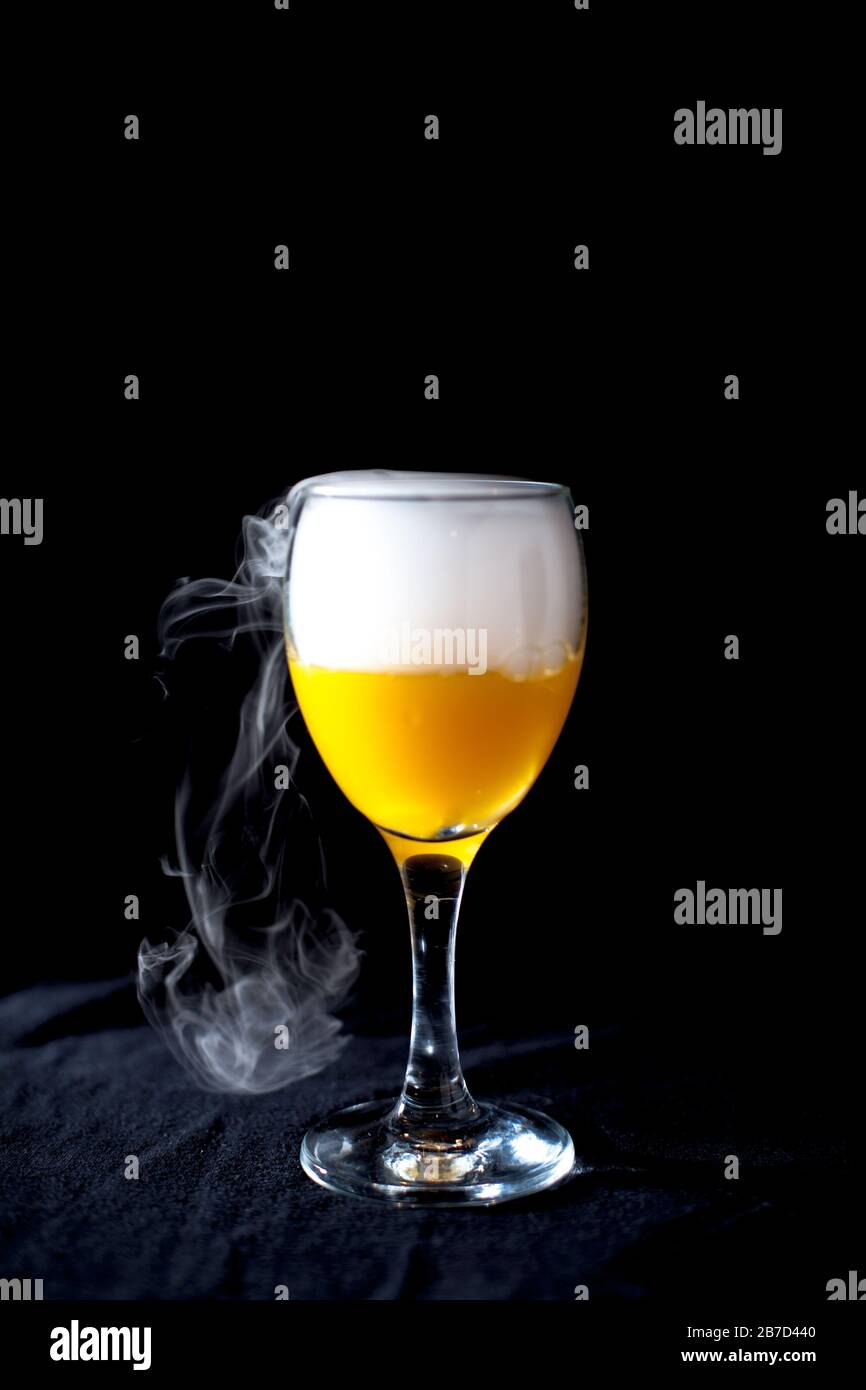 Chemical reaction of dry ice with liquid Stock Photo
