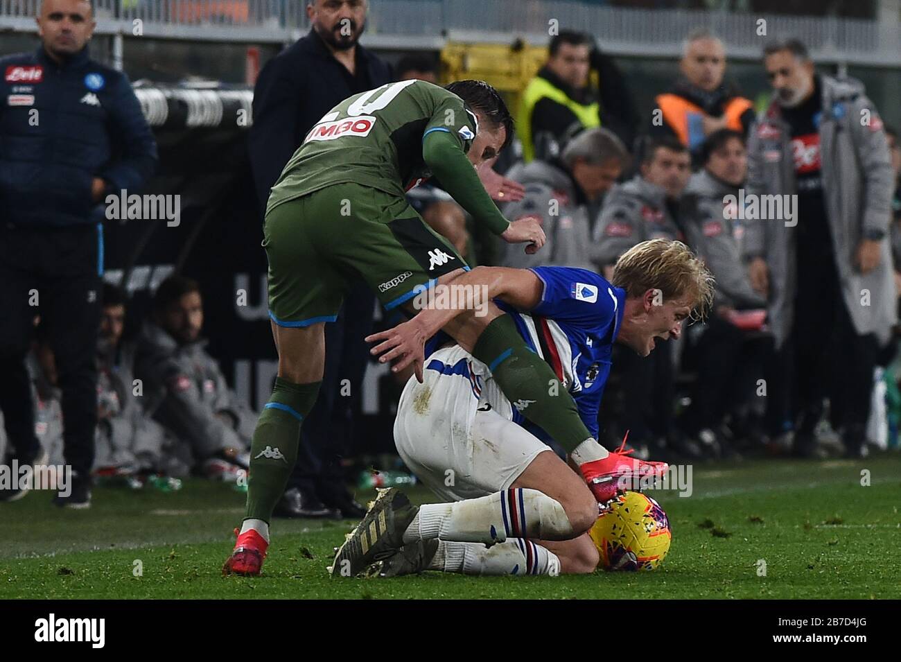 Genova, Italy. 14th Mar, 2020. genova, Italy, 14 Mar 2020, Piotr Zielinski (Napoli), Morten Thorsby (Sampdoria) during - - Credit: LM/Danilo Vigo Credit: Danilo Vigo/LPS/ZUMA Wire/Alamy Live News Stock Photo