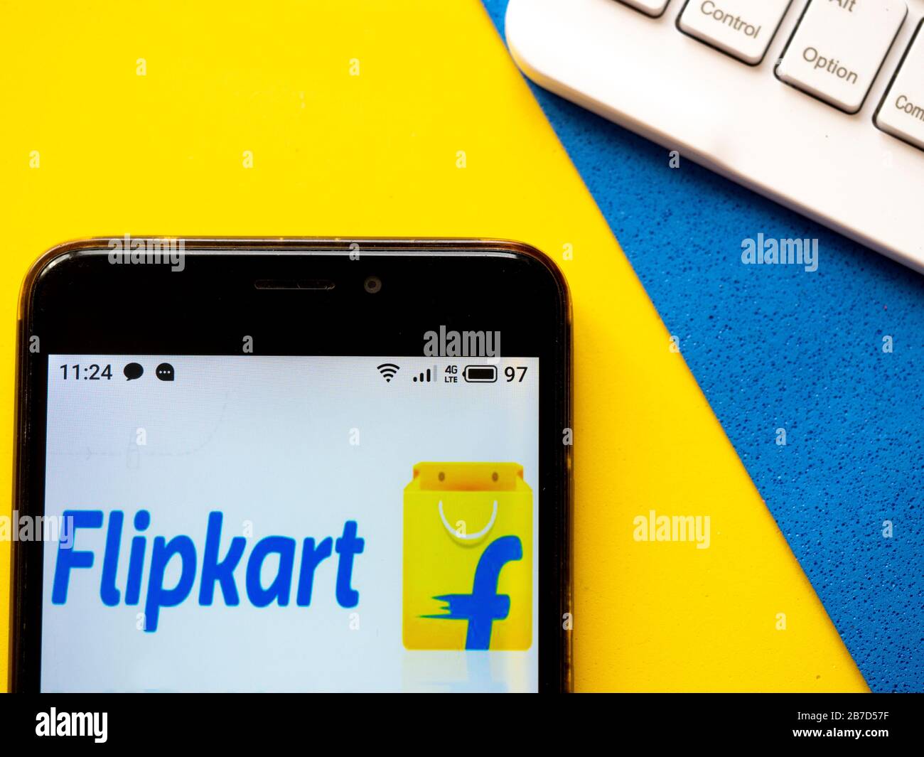 In this photo illustration a Flipkart logo seen displayed on a smartphone. Stock Photo