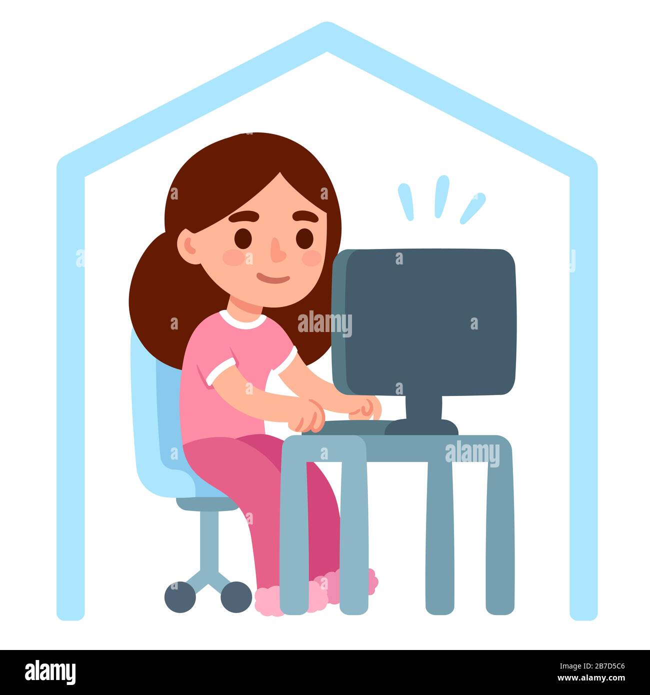 Cute cartoon girl in pajamas working from home. Remote work and  telecommuting, or freelance job. Isolated vector clip art illustration in  simple flat Stock Vector Image & Art - Alamy
