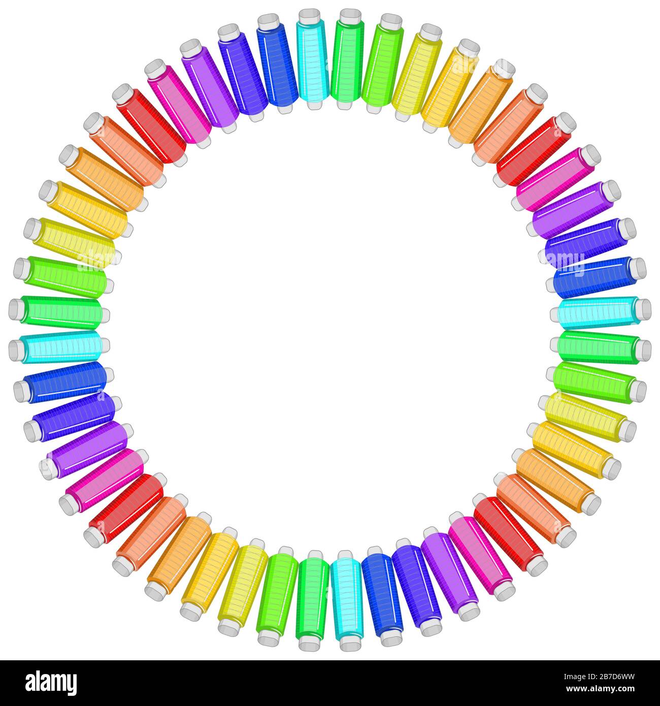Vector illustration for a needlework project - set of colored threads in the form of a round frame. Isolate on a white square background. Stock Vector