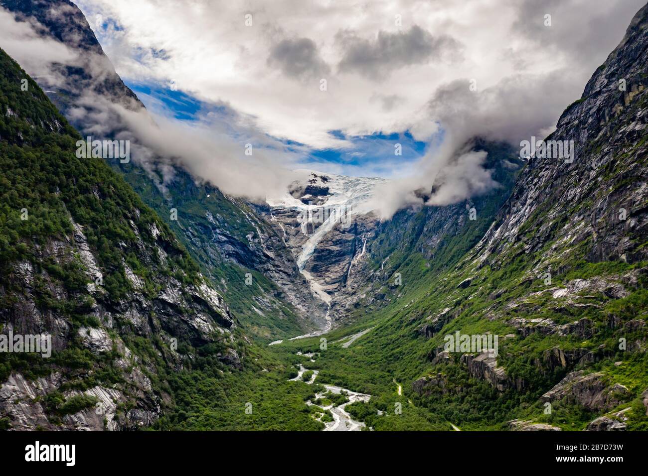 Beautiful Nature Norway natural landscape. Glacier Kjenndalsbreen. Stock Photo