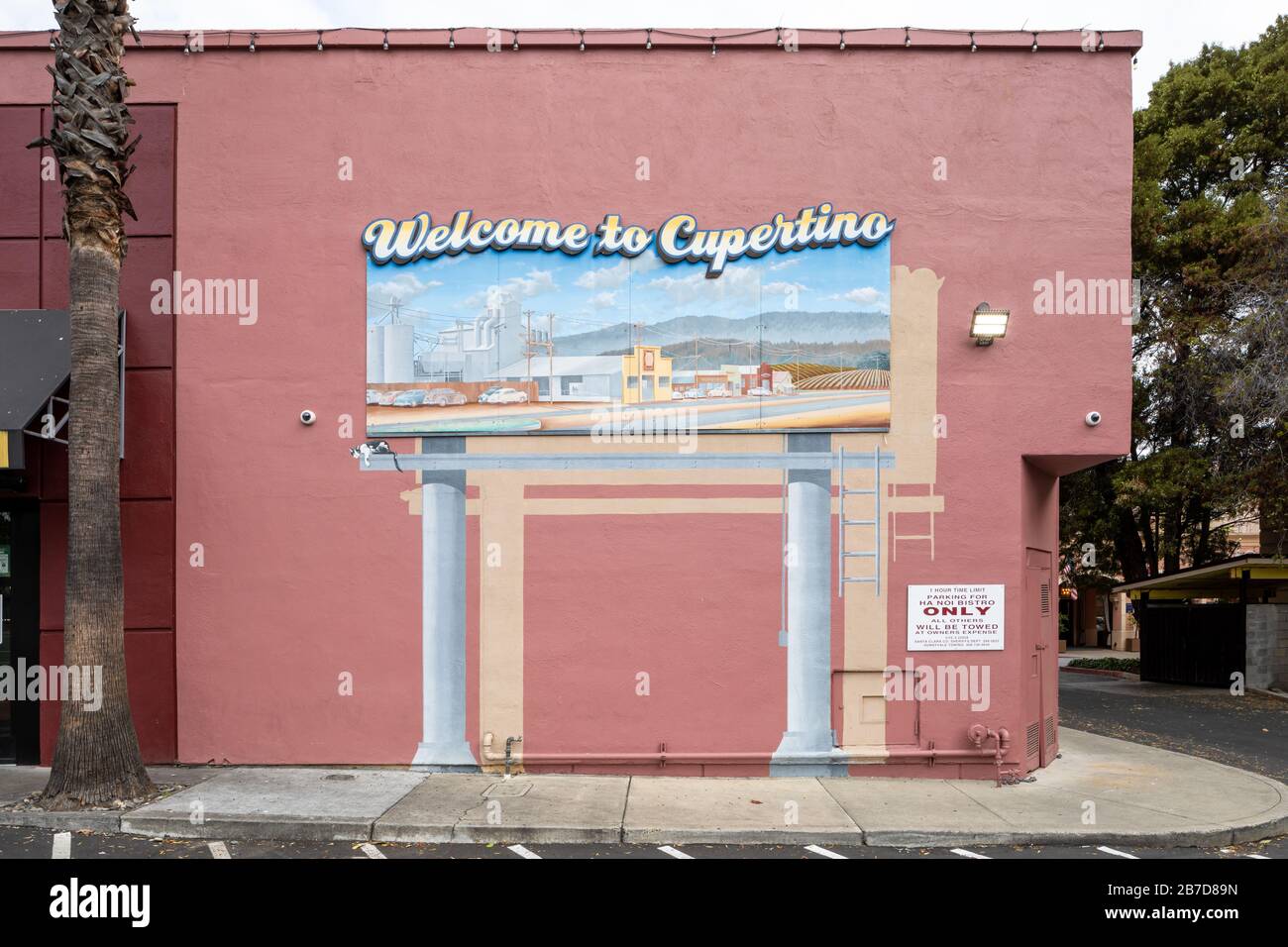 "Welcome to Cupertino", mural; Cupertino, California, USA Stock Photo