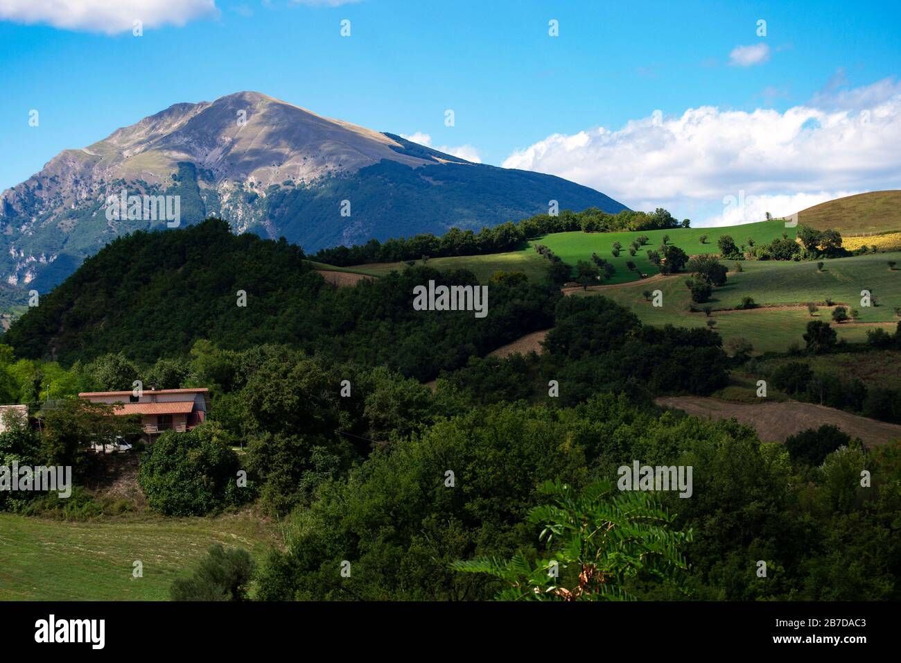 Panorama of the mountains around Campli, Abruzzo, Italy. Monti Gemelli (Twin Mountains) belongd to Gran Sasso and Monti della Laga Italian national Pa Stock Photo
