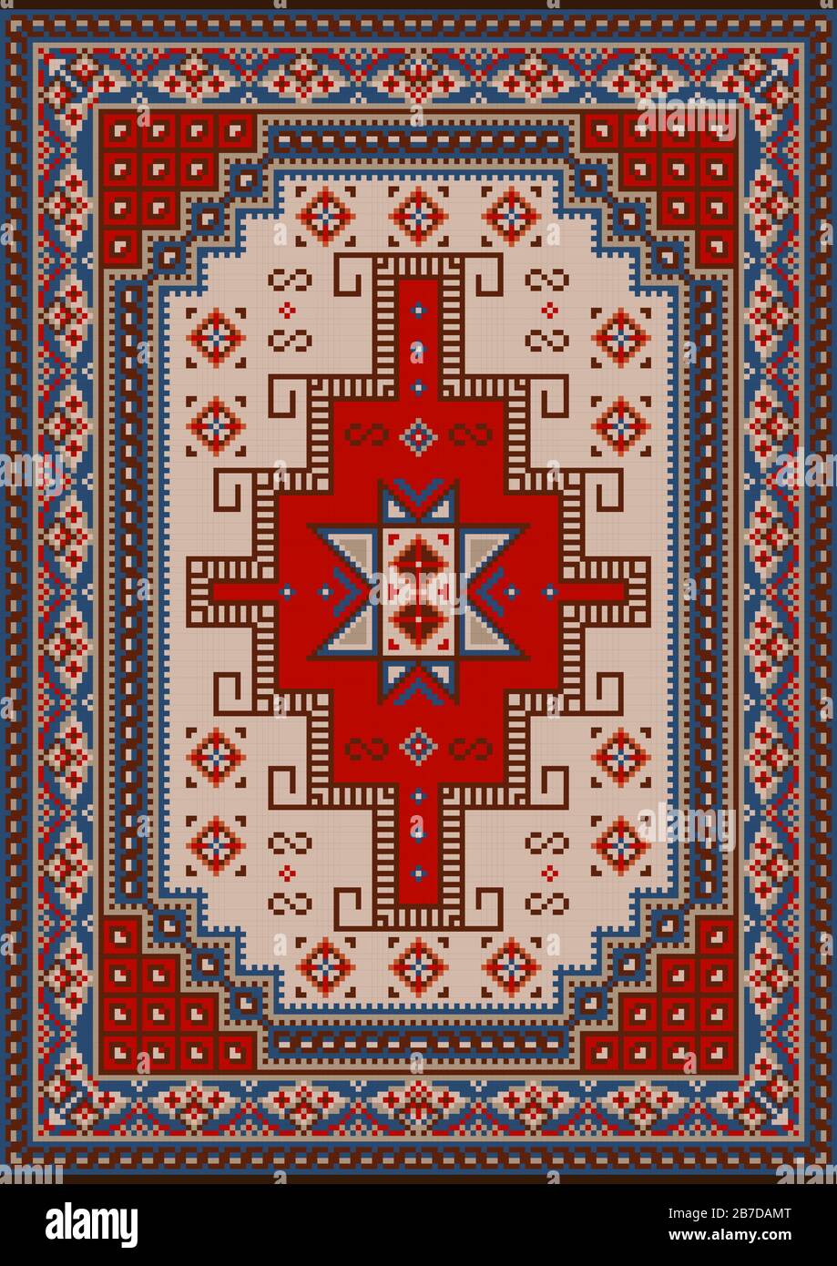 Luxury vintage oriental carpet with red, blue, beige and brown shades ...