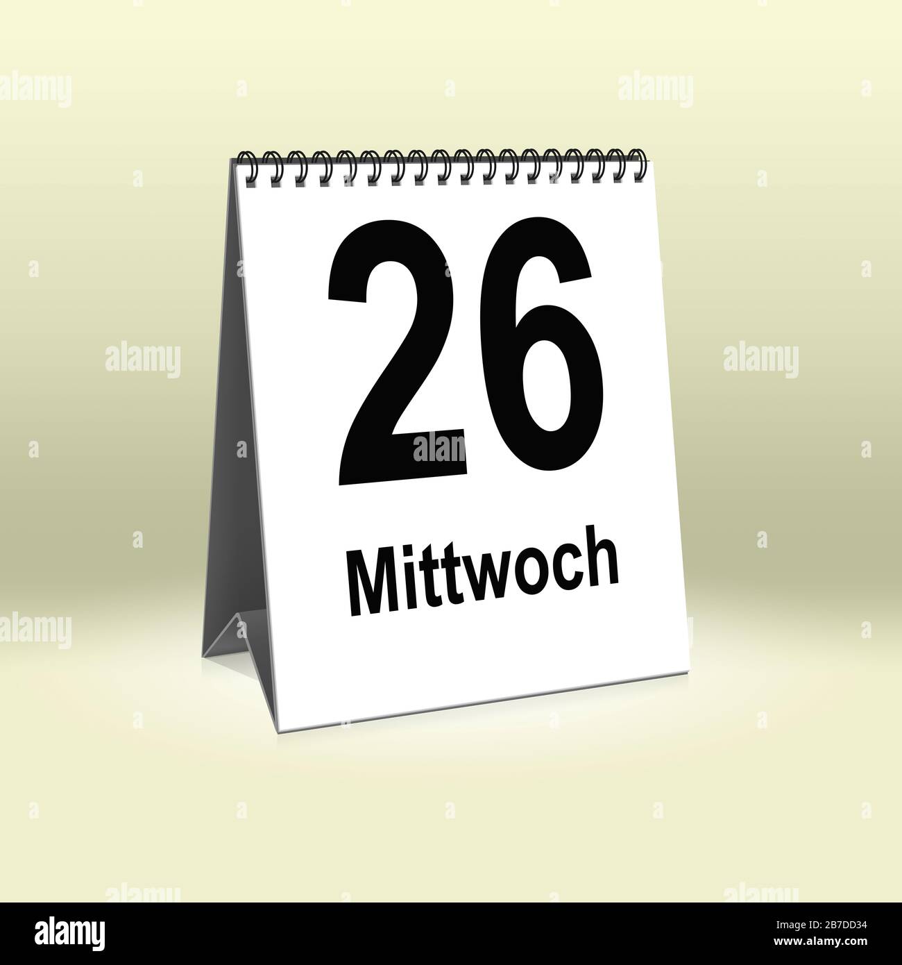 A calendar in German language shows Wednesday 26th | Ein Kalender für den Schreibtisch zeigt Mittwoch 26. Stock Photo