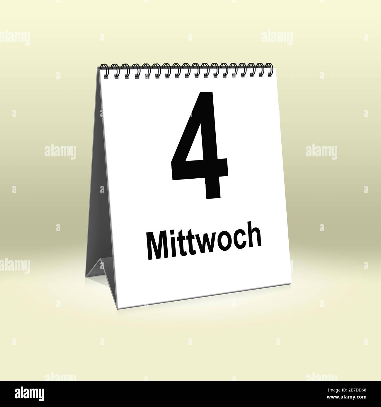 A calendar in German language shows Wednesday 4th | Ein Kalender für den Schreibtisch zeigt Mittwoch 4. Stock Photo