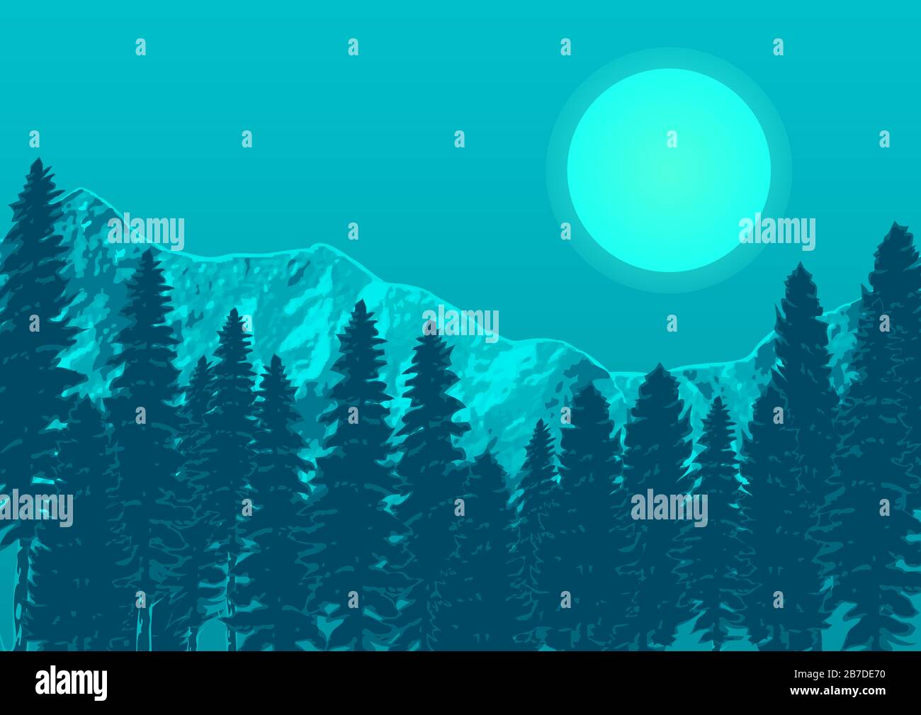 mountain forest and moon. Mountains Night Full Moon Stock Vector