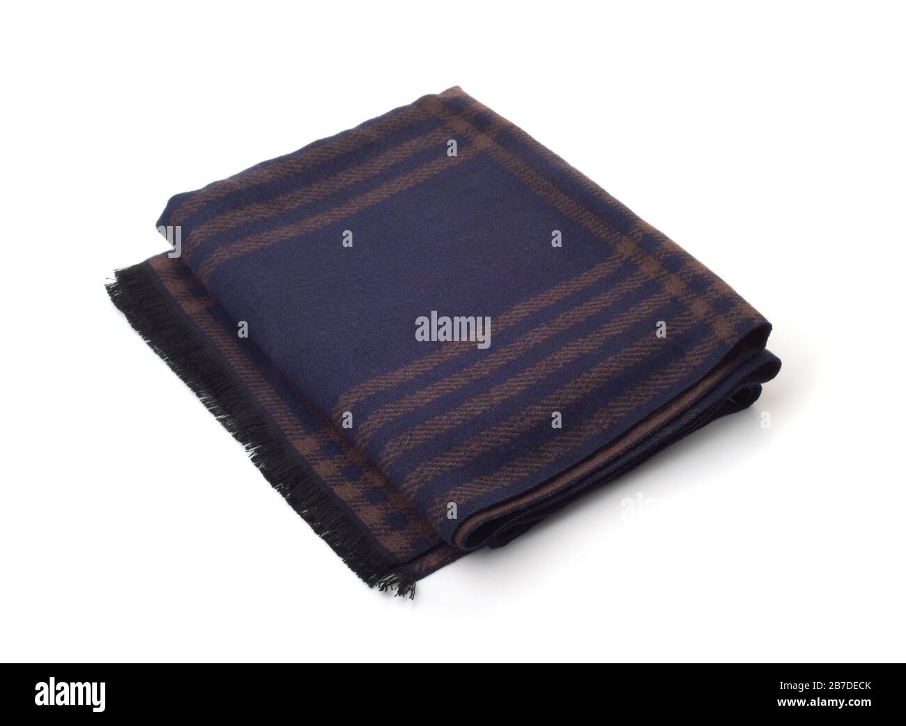Folded woolen blue scarf isolated on white Stock Photo