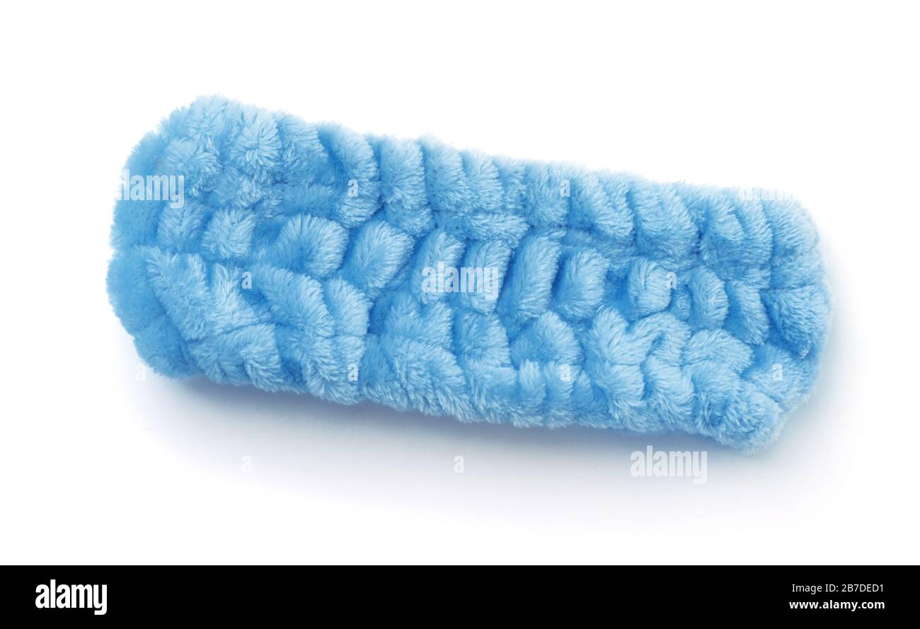 Side view of blue elastic fluffy headband isolated on white Stock Photo