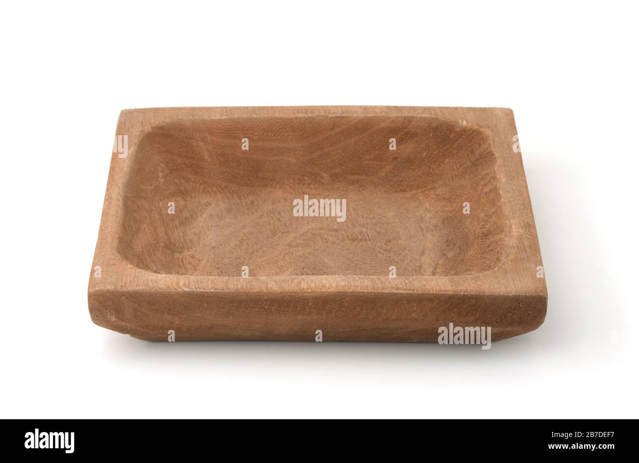 Front view of empty wooden square plate isolated on white Stock Photo
