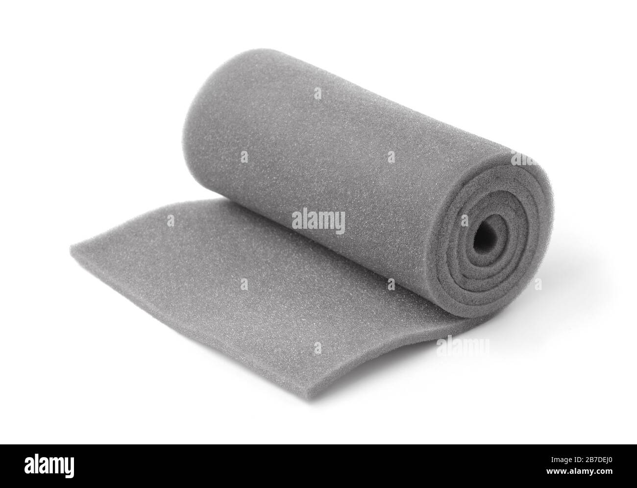 Roll of gray foam rubber sheet  isolated in white Stock Photo