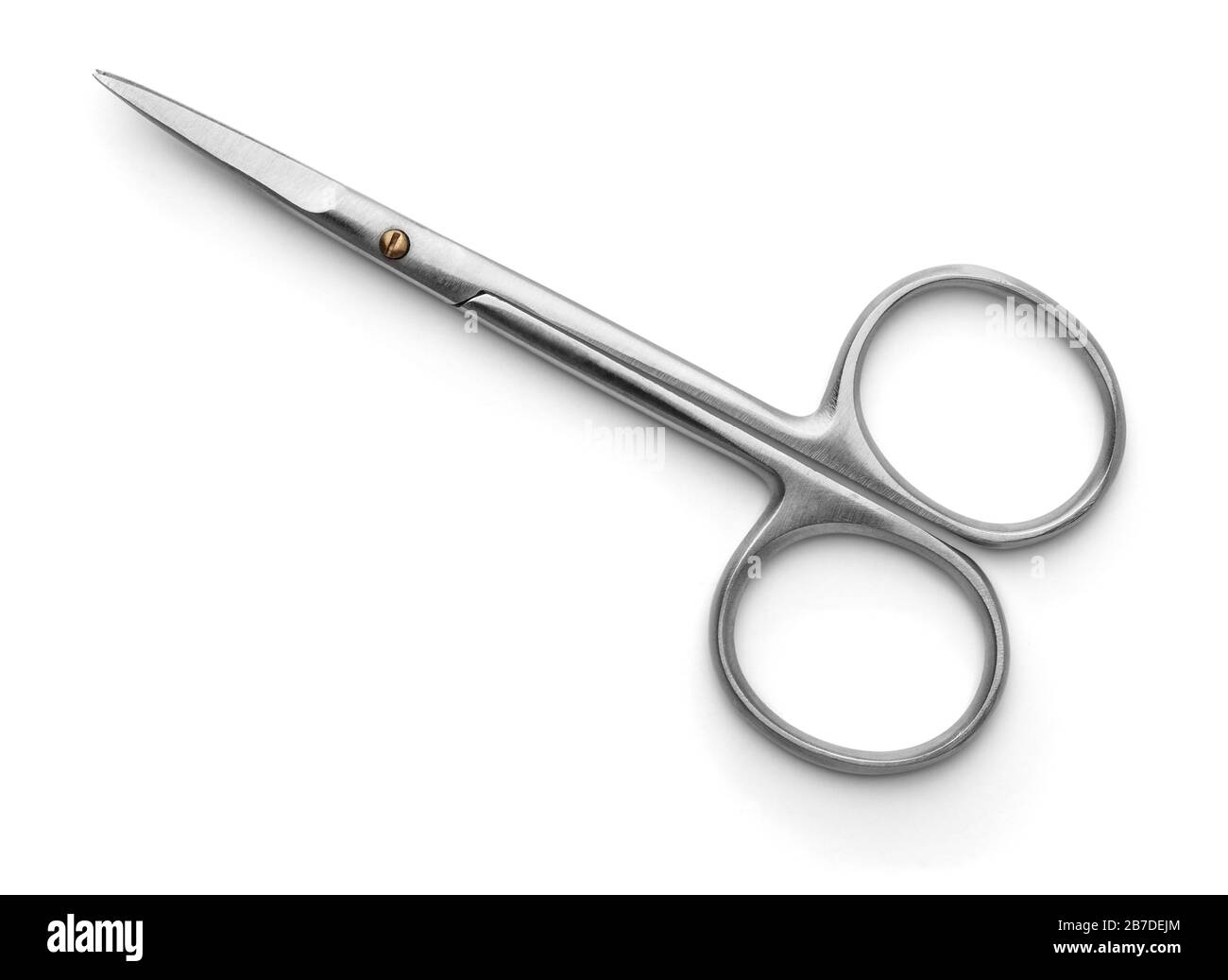 Top view of stainless steel manicure scissors isolated on white Stock Photo
