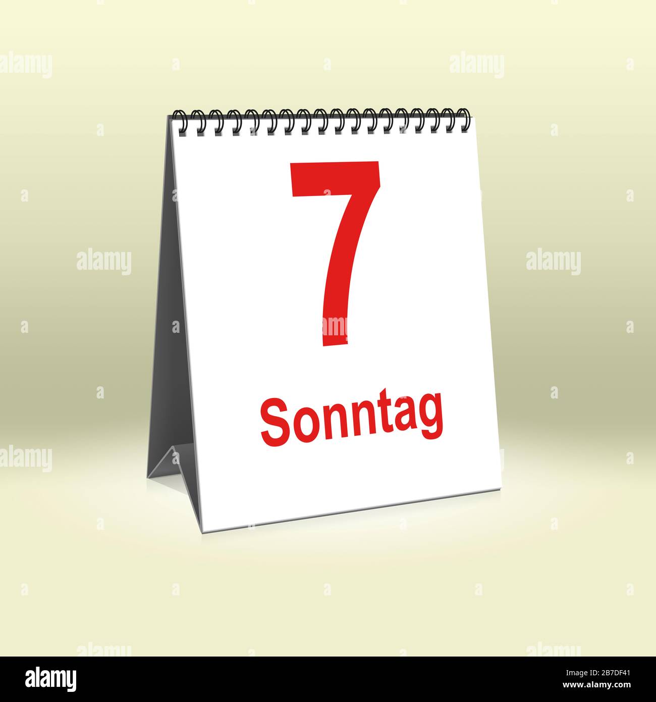A calendar in German language shows Sunday 7th | Ein Kalender für den Schreibtisch zeigt Sonntag 7. Stock Photo