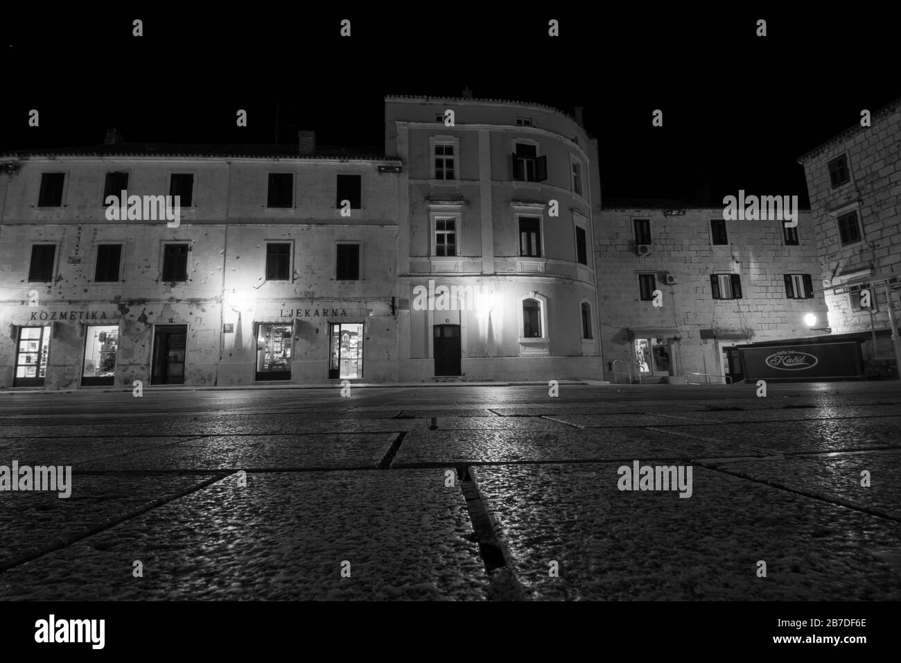 Kacic square, Makarska at night Stock Photo