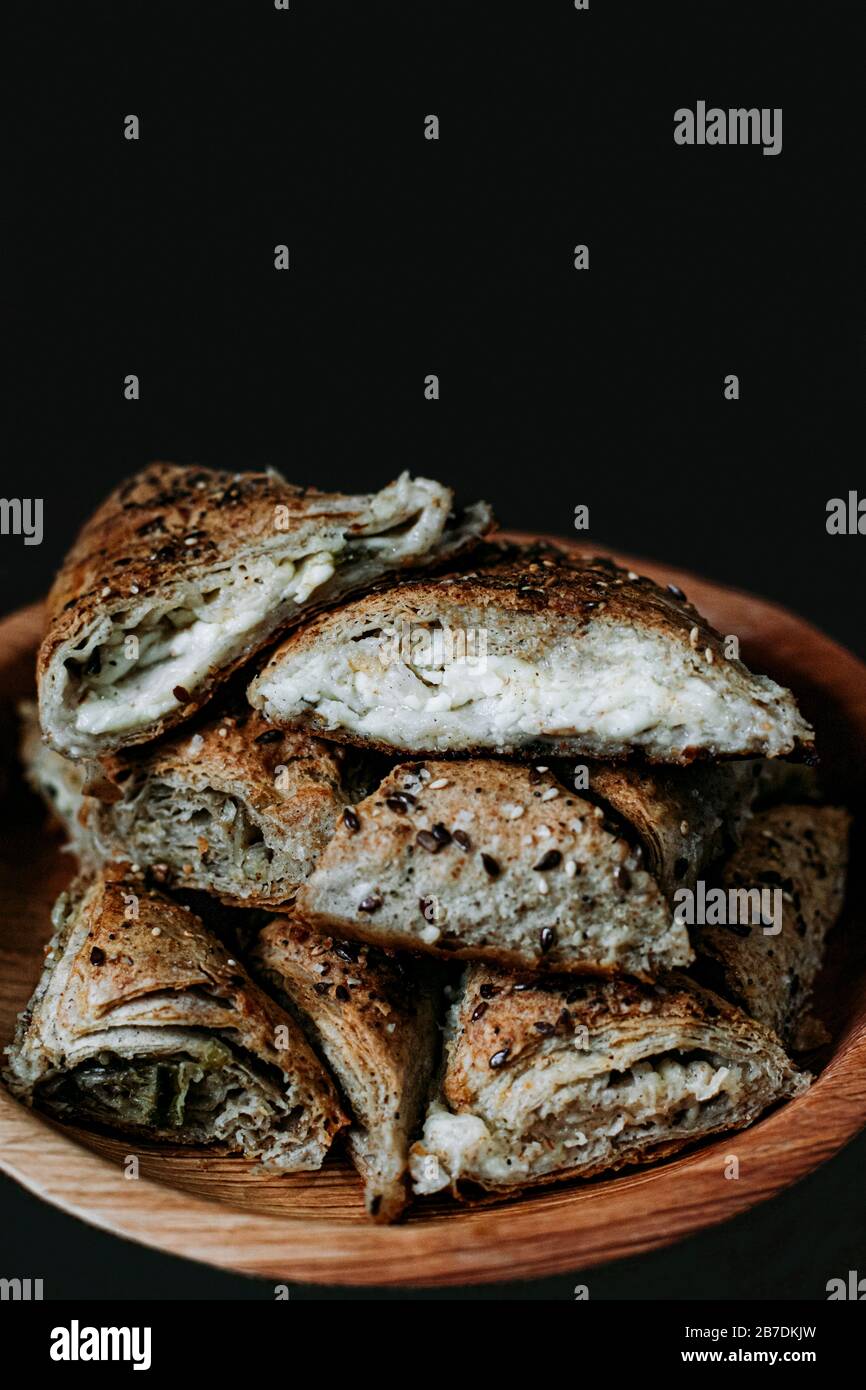 Cheese Pie on a Black Background Stock Photo