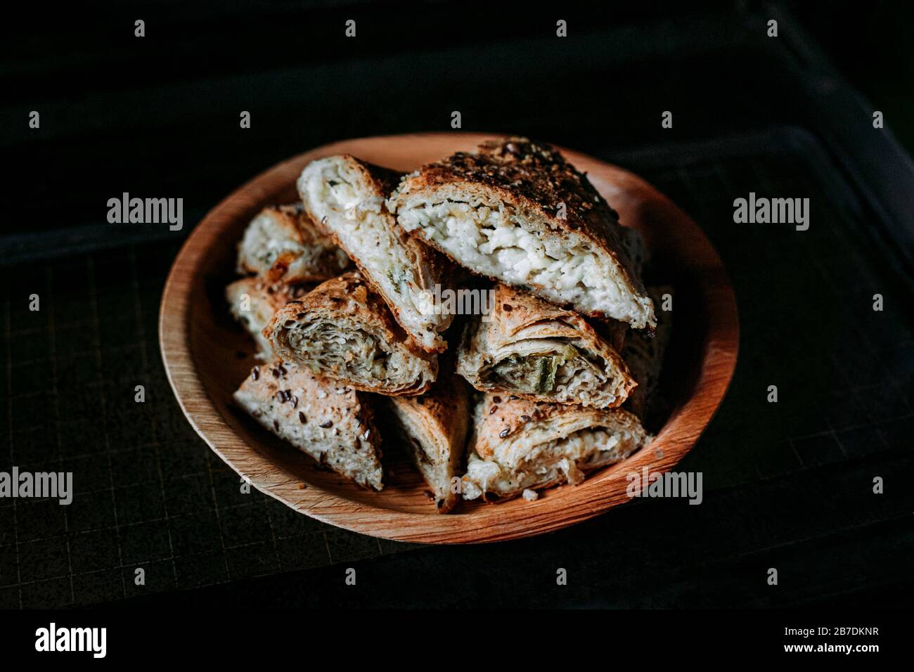Cheese Pie on a Black Background Stock Photo