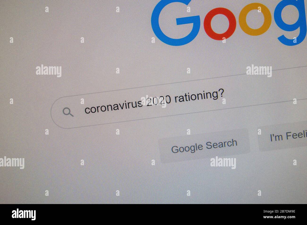 Google search 'coronavirus 2020 rationing?' Stock Photo
