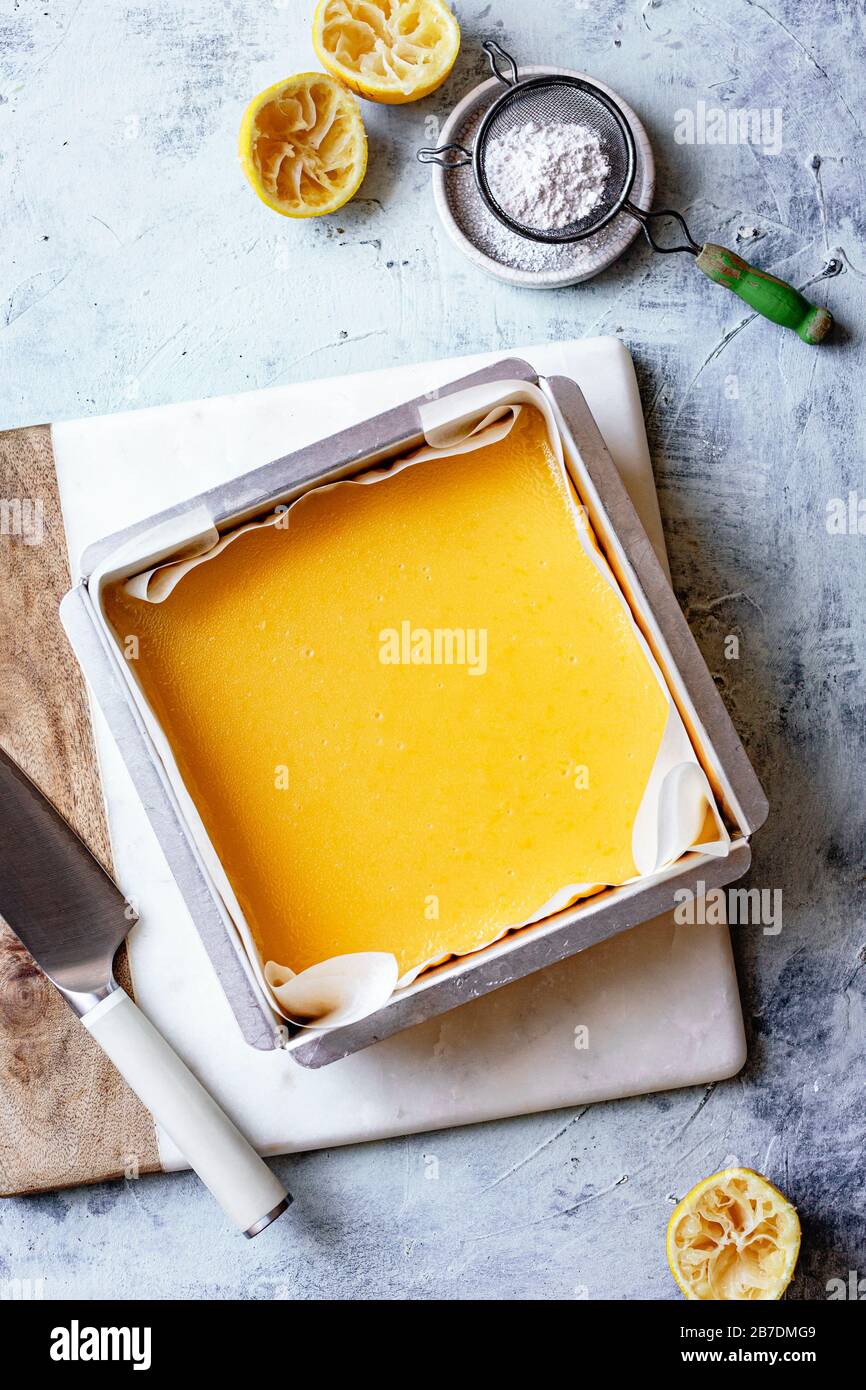 Glutenfree lemon bars with almond flour shortbread crust Stock Photo