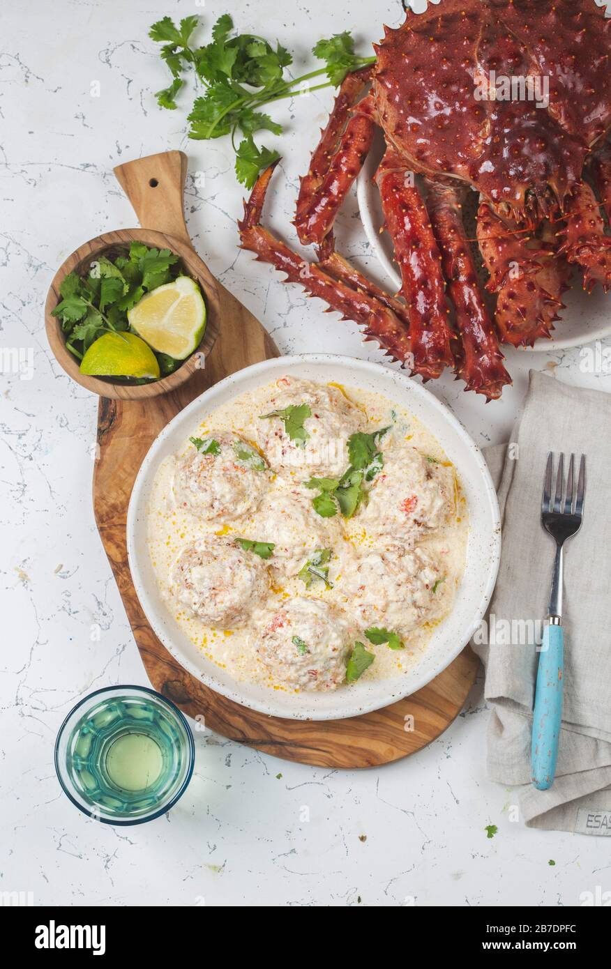 Crab meat balls in creamy sauce Stock Photo Alamy