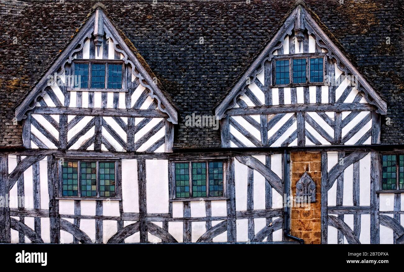 Old medievil Tudor black and white building frontage in Banbury, Oxfordshire,  England, UK, Britain Stock Photo