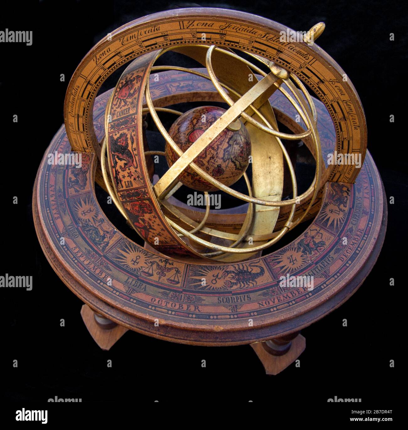 brass and wood armillary sphere Stock Photo