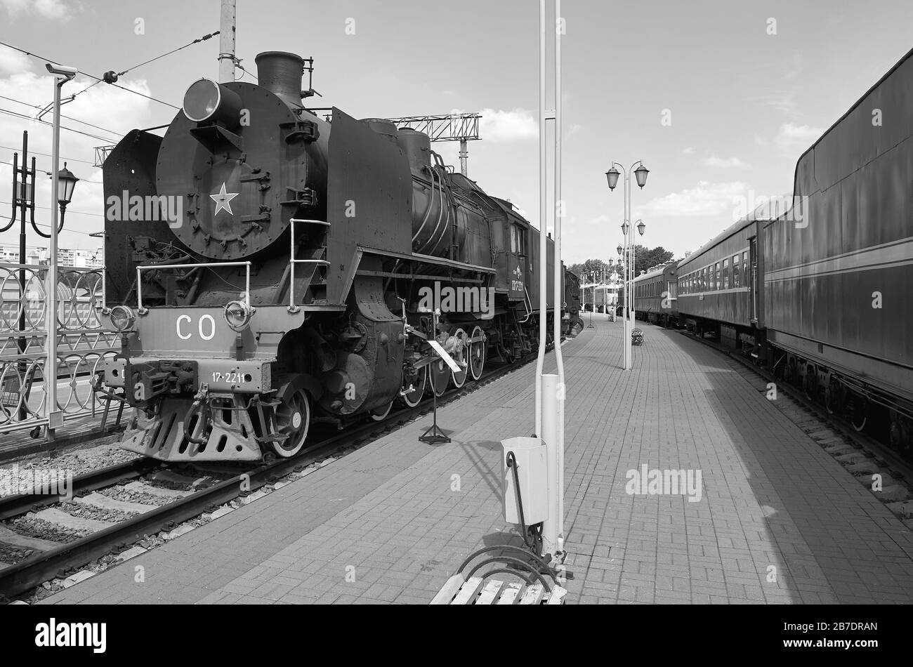 Soviet mainline freight locomotive СО 17-2211 Sergo Ordzhonikidze, black and white style Stock Photo