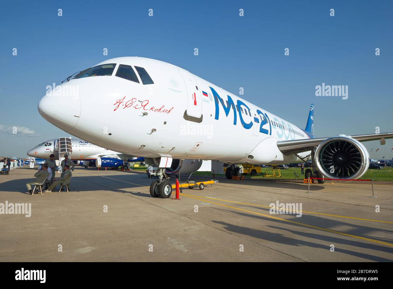 ZHUKOVSKY, RUSSIA - AUGUST 30, 2019: Russian medium-range narrow-body passenger aircraft MS-21 takes part in the MAKS-2019 air show Stock Photo