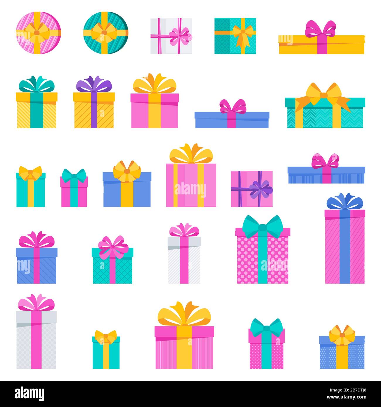 Set of bright fun holiday gift boxes. Stock Vector