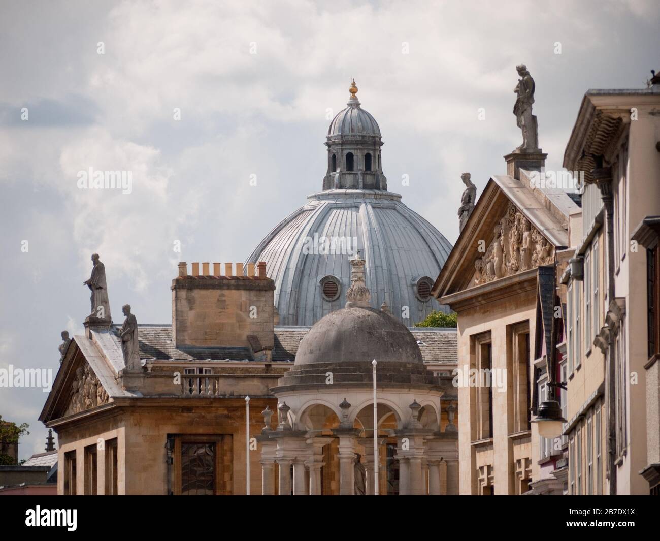 Building frontages with Dome and statues in Oxford, Oxfordshire