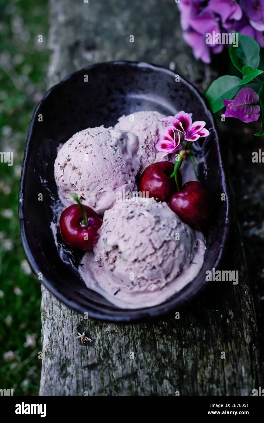 Cherry ice cream Stock Photo