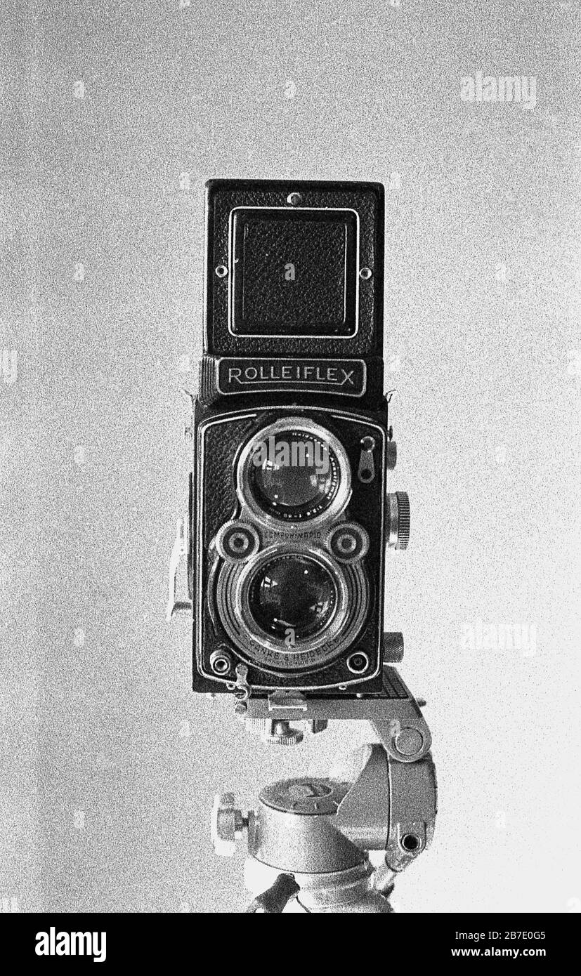 1950s, historical, Rolleiflex film camera of the era on tripod, England, UK. Stock Photo