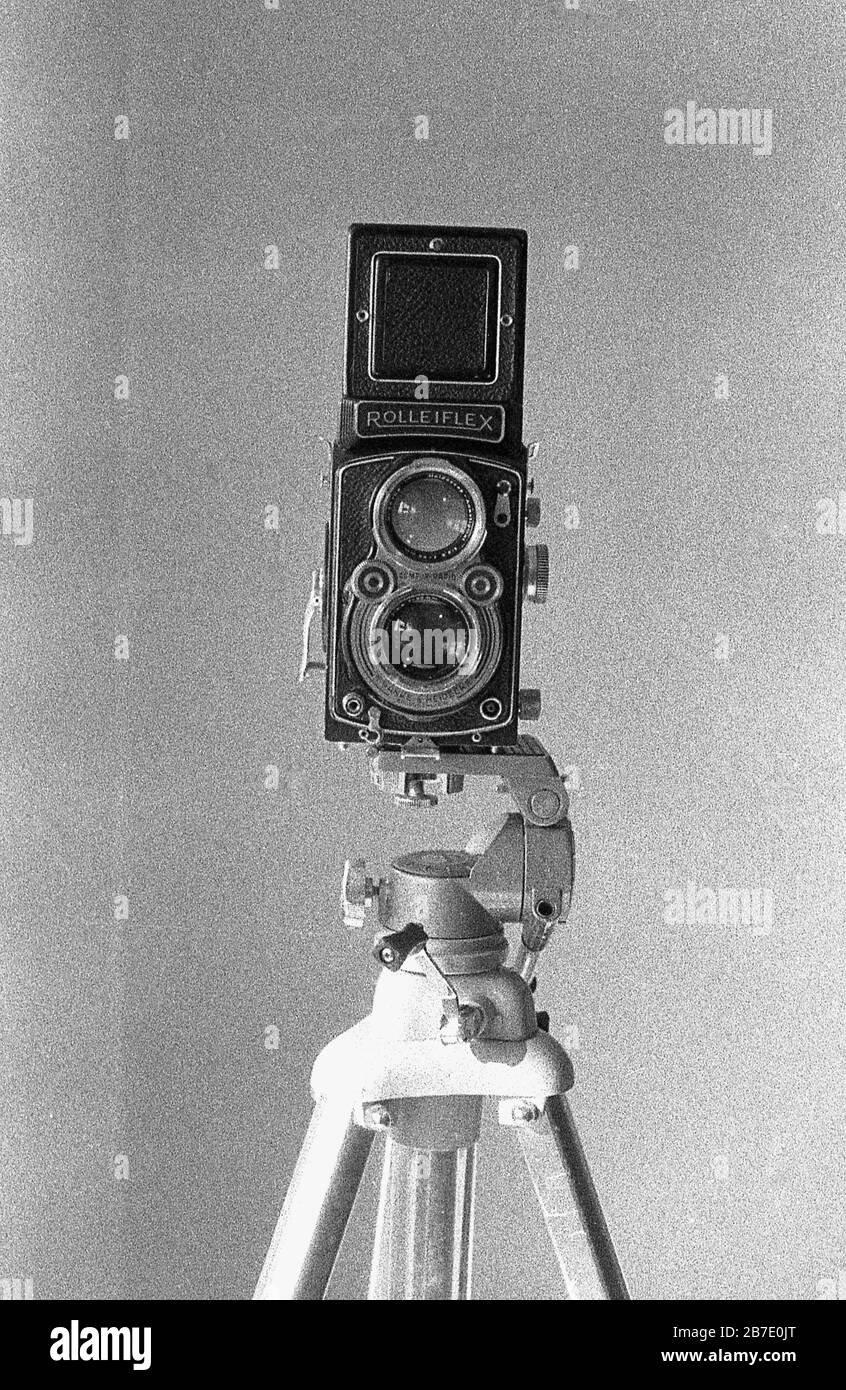 1950s, historical, Rolleiflex film camera of the era on tripod, England, UK. Stock Photo