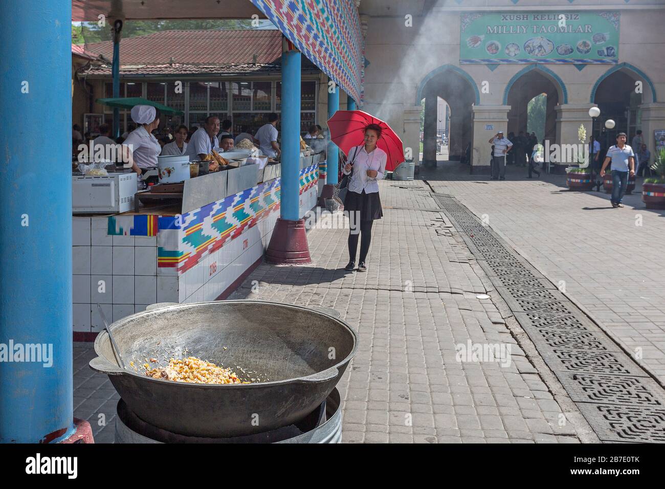 Street with food stands, in Tashkent, Uzbekistan Stock Photo