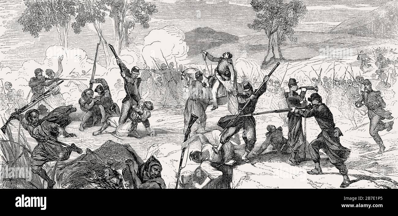 Kabyle people killed by French soldiers, battle of Icheriden, Algeria, 1857 Stock Photo