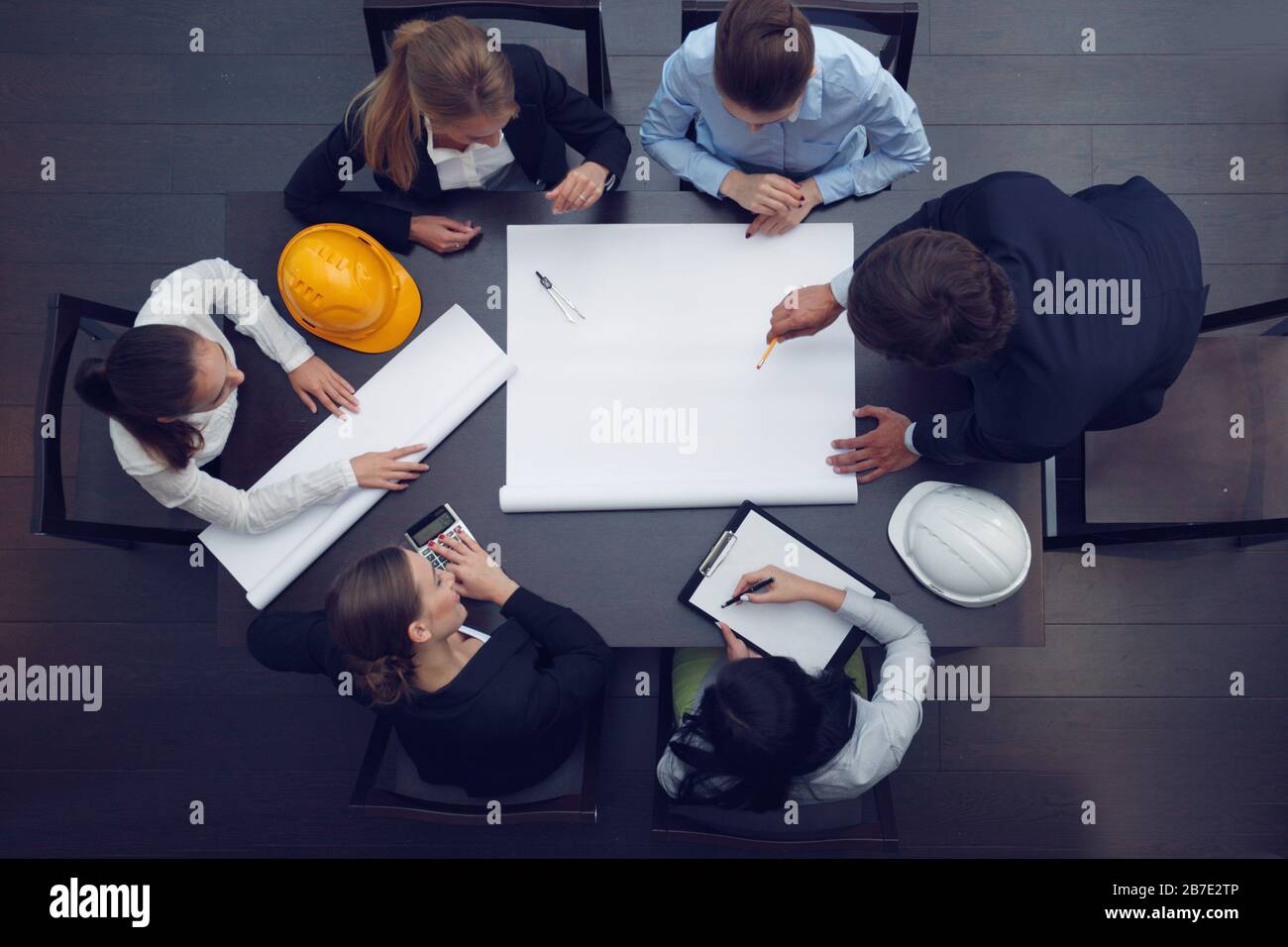 Business group discuss aerial hi-res stock photography and images - Alamy